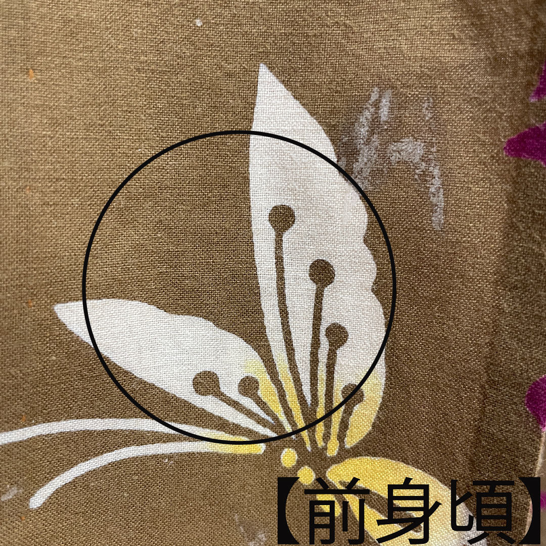 浴衣 伽羅色 蝶 薔薇 木綿 Aランク 単衣 身丈160.5cm 裄丈64.5cm 茶系 1118001743414