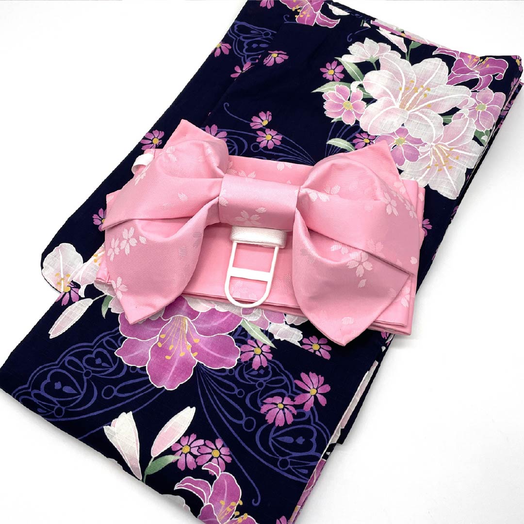 浴衣 木綿 身丈166.5cm 裄丈65.5cm NEWランク 単衣 紺系 濃紺色(のうこんいろ) 新品未使用品 作り帯付き 蝶 1118005571518