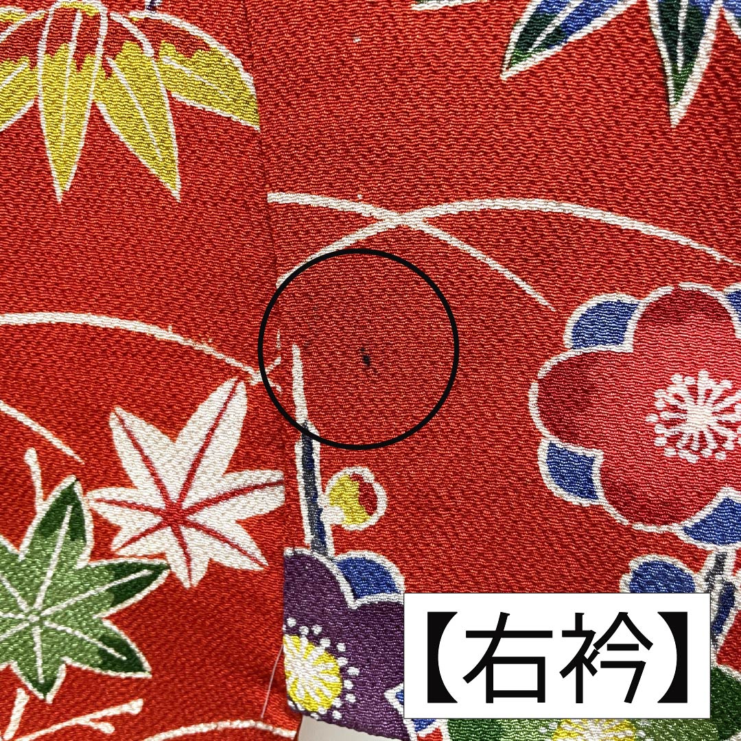 Furisode (long-sleeved kimono) made of pure silk, grade A, length 158.5cm, sleeve length 66cm, lined, red, Kyoto Bingata pattern, auspicious motifs of plum blossoms, irises, and flowing water, red tones, product number 1113002633312