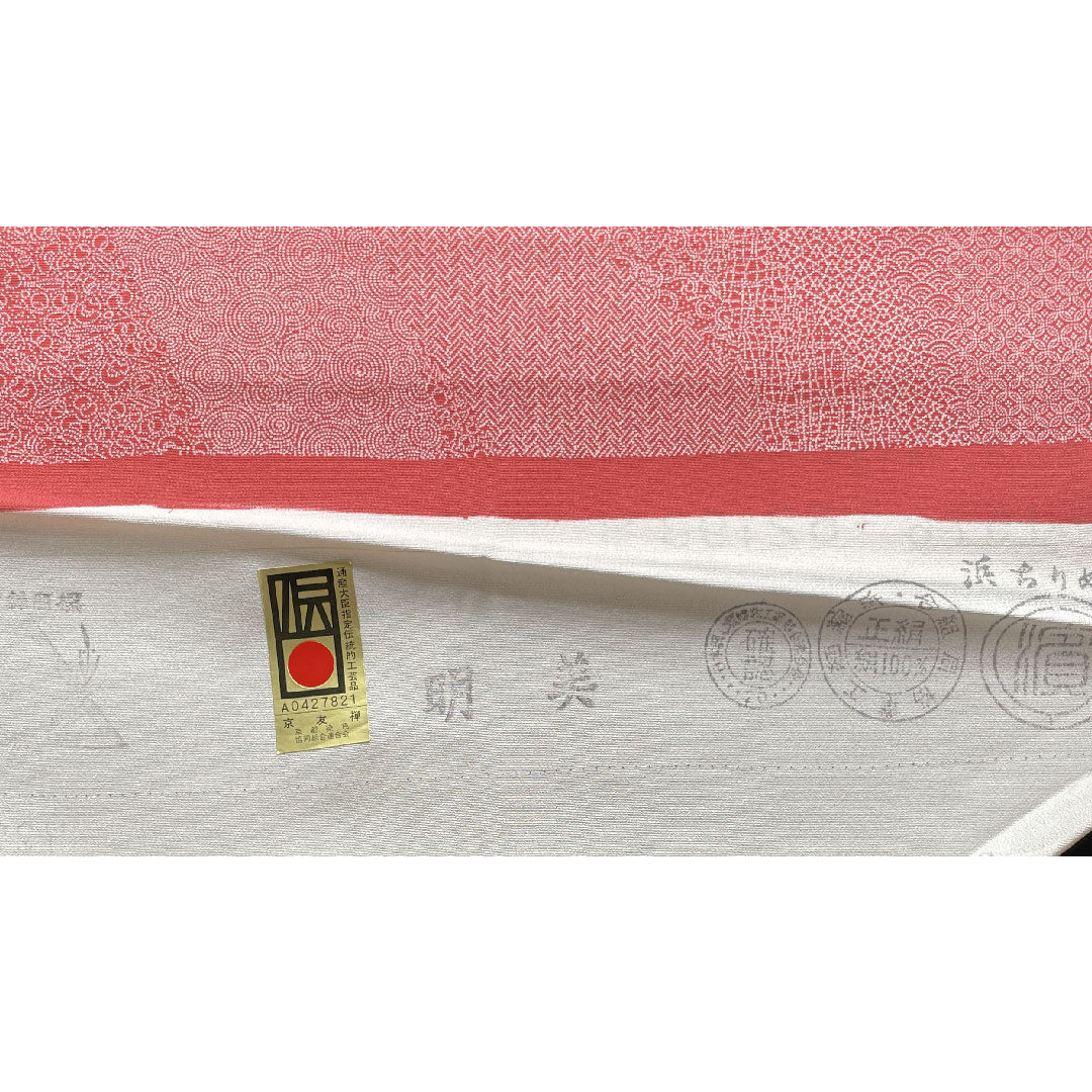 小紋 身丈156cm 裄丈61cm 袷 紅色 江戸小紋 浜ちりめん 正絹 Sランク 赤系 1115002972312