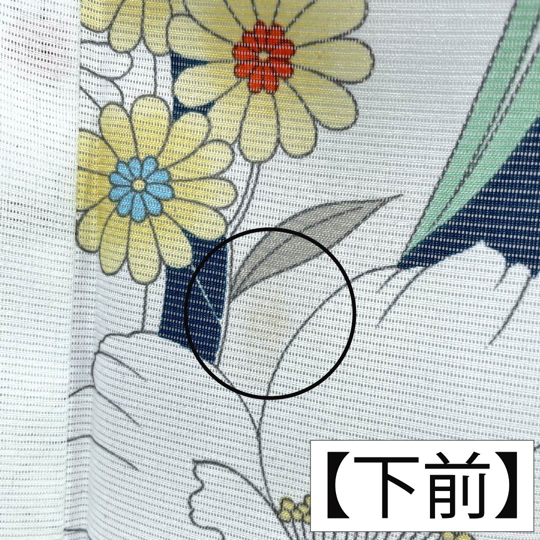 夏物 ポリエステル 小紋 Aランク 身丈151cm 裄丈64cm 青白磁色(せいはくじいろ) 洗える着物 草花模様 絽 水色系 1132006213224