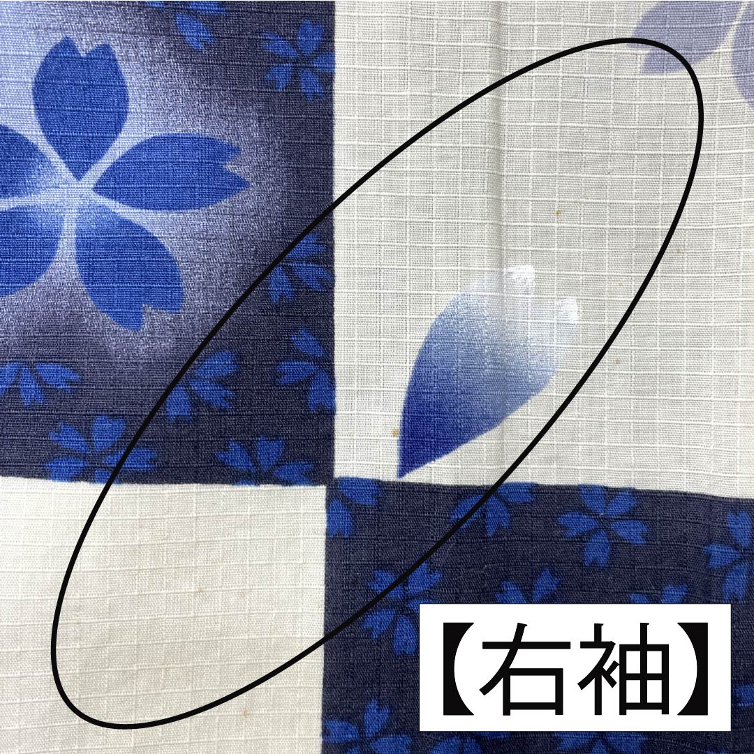 浴衣 木綿 身丈162cm 裄丈69cm Bランク 単衣 グラデーション系 生成り色(きなりいろ) 濃紺色(のうこんいろ) 市松模様 桜 1118005994499