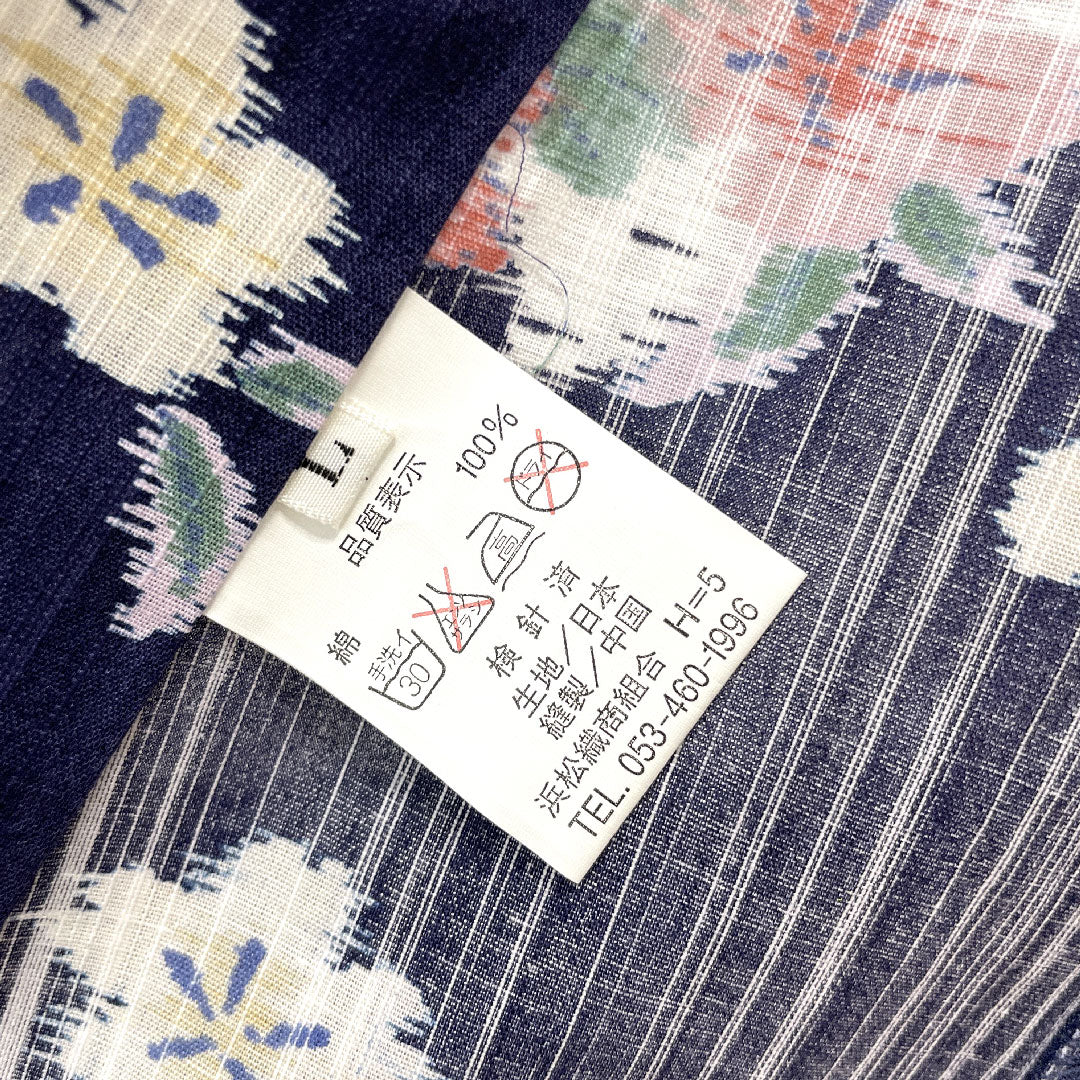 浴衣 しつけ糸付き 未使用品 紺色 雪輪 草花模様 木綿 Sランク 単衣 身丈171cm 裄丈65.5cm 紺系 1118002072618