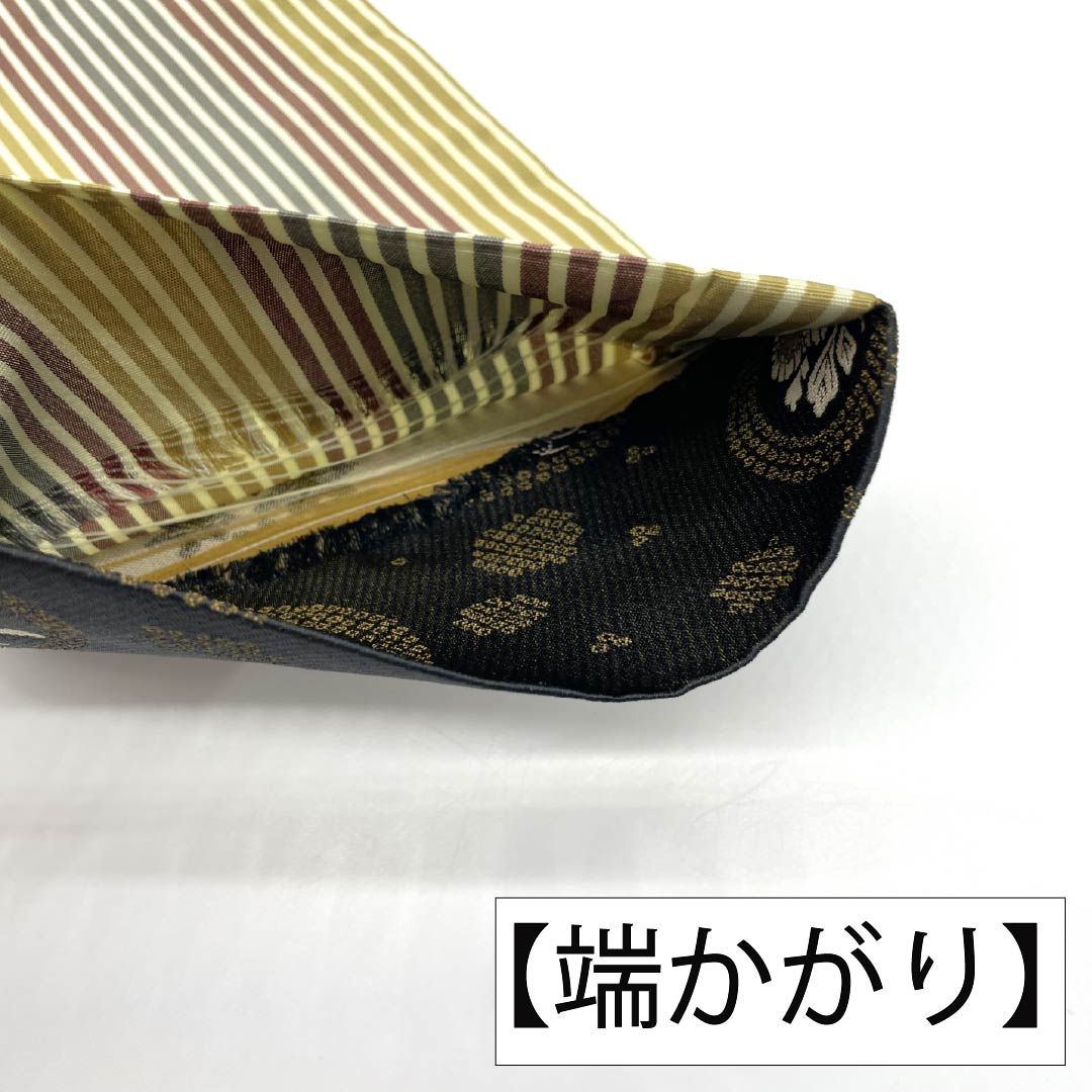 半幅帯 ポリエステル Aランク 黒色(くろいろ) 丸に花 縞 リバーシブル 帯丈394cm 黒系 1125003473310