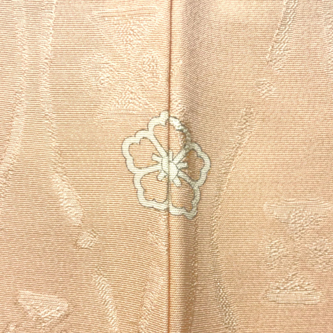 色無地 正絹 身丈159cm 裄丈66.5cm 乙女色(おとめいろ) 抽象模様 一つ紋 中陰桔梗 袷 Aランク ピンク系 1114001363313