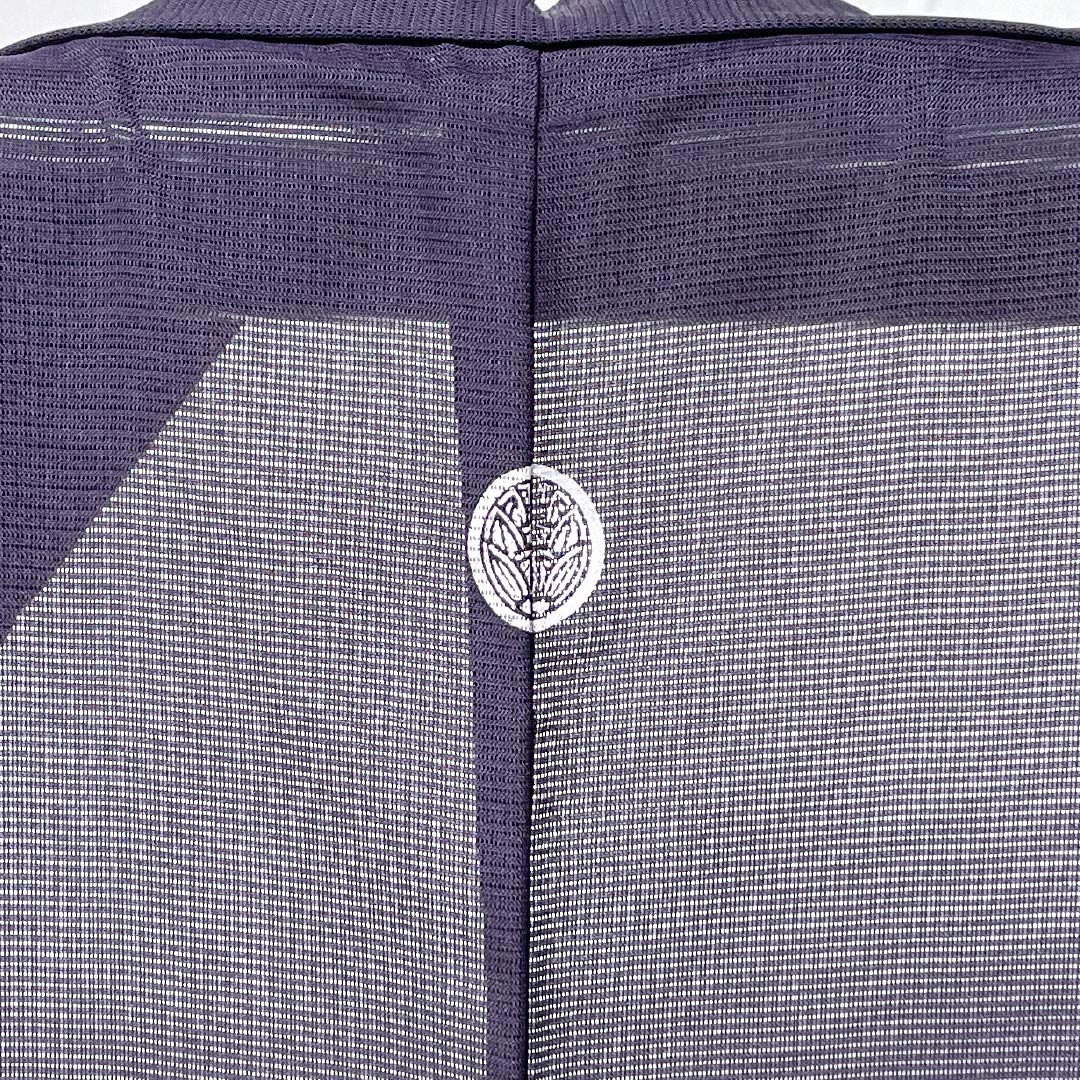 夏物 ポリエステル 色無地 Aランク 身丈155cm 裄丈65cm 紫烏色(しうしょく) 一つ紋 丸に抱き茗荷 洗える着物 絽 紫系 1132002933320