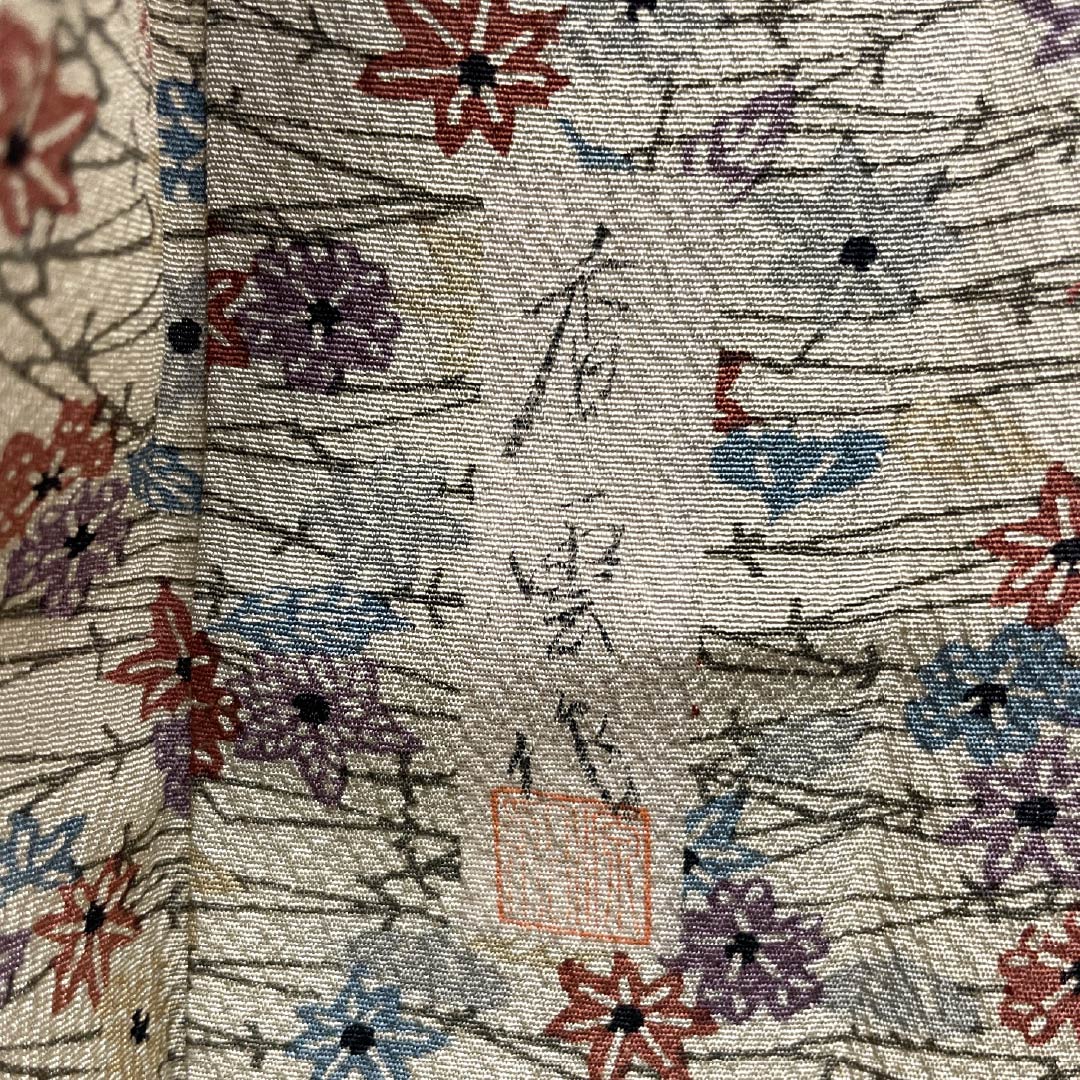 小紋 正絹 Sランク 身丈156.5cm 裄丈63cm 単衣 亜麻色(あまいろ) 作家物 香雲作 松葉 小花 ベージュ系 1115007192325