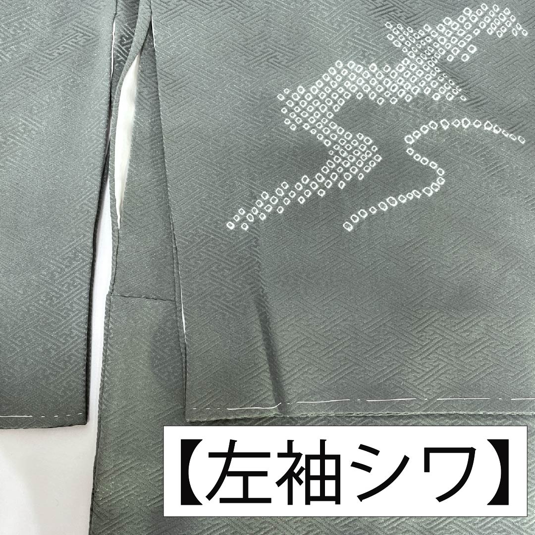 Visiting Kimono (Homongi) - Pure Silk, S-Rank, Lined, Length 153.5cm, Sleeve Length 62.5cm, Fukagawa Nezuiro (Fukagawa Gray), Shibori (Dyed Tie), Suzhou Embroidery, Saaya Pattern, Flowing Water, Small Flowers, Green, Product Number: 1112007112219