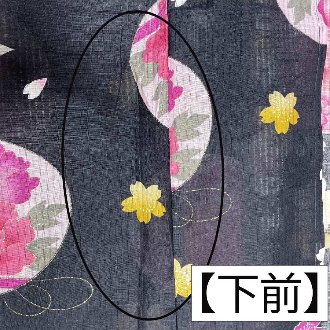 浴衣 木綿 身丈178.5cm 裄丈69cm Sランク 単衣 紺系 褐色(かちいろ) 花 桜 1118006712818