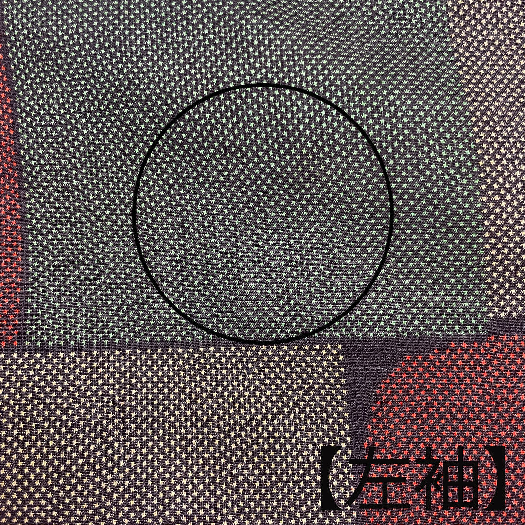 村山大島 身丈157cm 裄丈61.5cm 市松 正絹 Aランク 袷 黒系 1116001973310