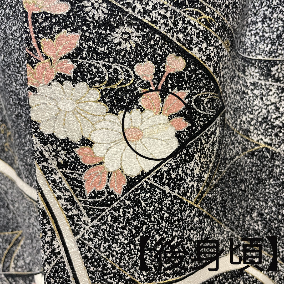 小紋 身丈158.5cm 裄丈63.5cm 袷 幾何学模様 花 正絹 Aランク 黒系 1115001963810