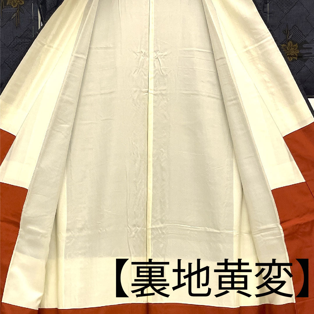 大島紬 身丈166.5cm 裄丈66cm 経緯絣 かんざし 幾何学模様 正絹 Aランク 袷 紺系 1116001543518