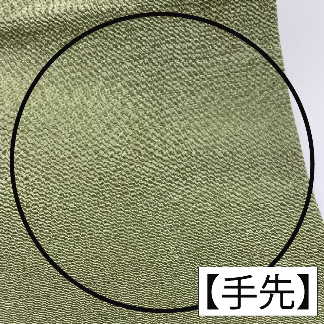 名古屋帯 正絹 Aランク 浅藍色(あさきあいいろ) 型染 ちりめん地 花模様 帯丈358cm ポイント柄 カジュアル 緑系 1124009103319 名古屋仕立て