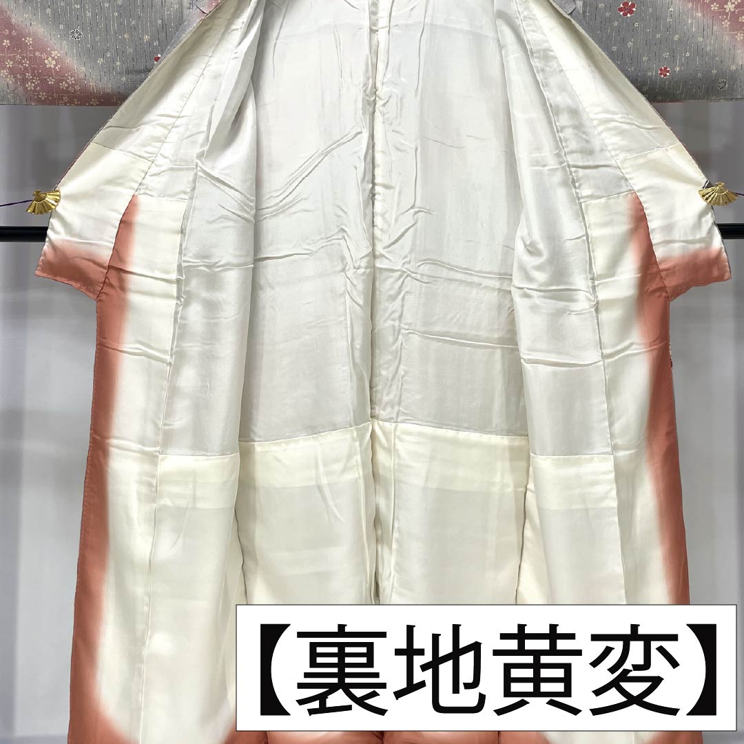 小紋 正絹 Sランク 身丈153cm 裄丈63cm 袷 浅蘇芳色(あさきすおういろ) 縞 梅 グラデーション系 1115006312299