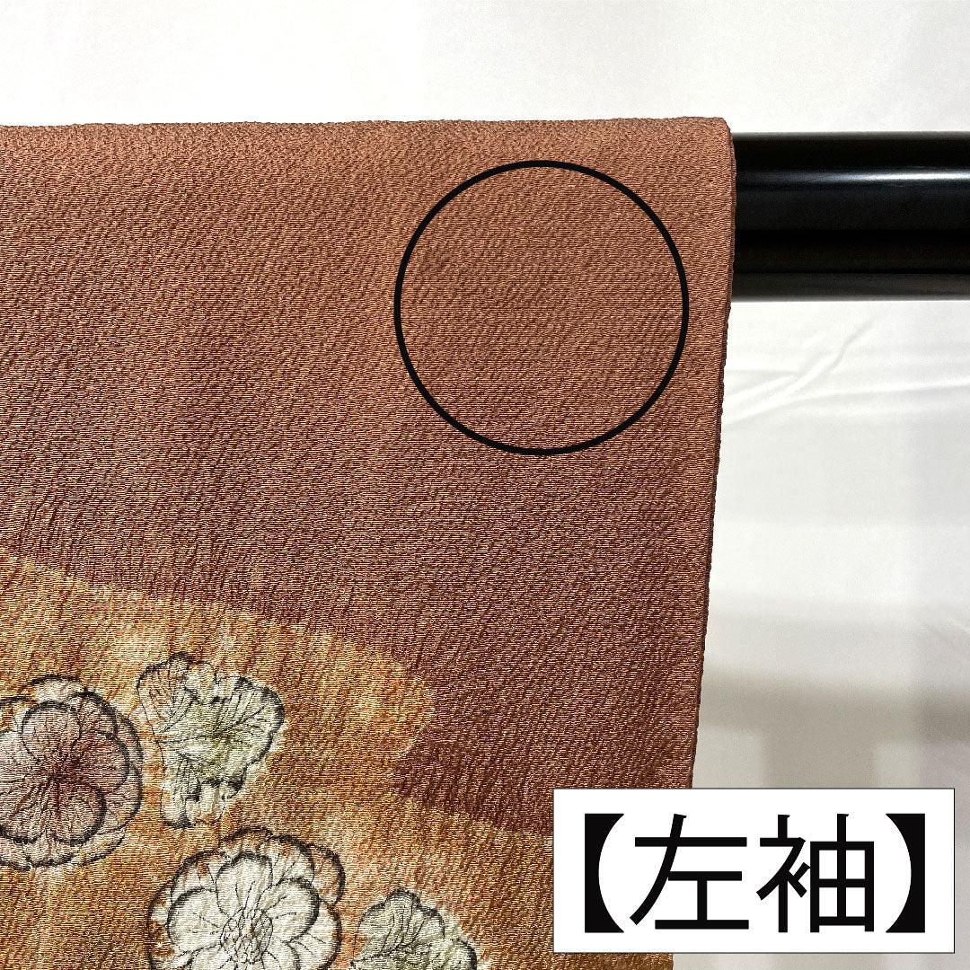 訪問着 正絹 袷 身丈154.5cm 裄丈62.5cm 雀色(すずめいろ) 京友禅 辻ヶ花 Aランク 茶系 1112005273214