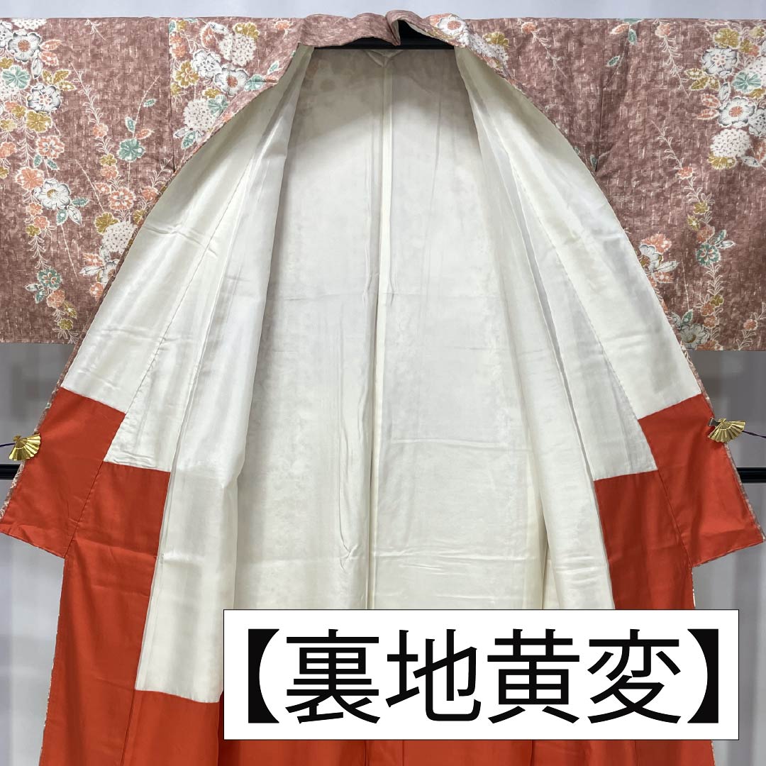 小紋 正絹 身丈162.5cm 裄丈62cm 袷 浅蘇芳色(あさきすおういろ) 紬地 辻ヶ花 Aランク ピンク系 1115006233413