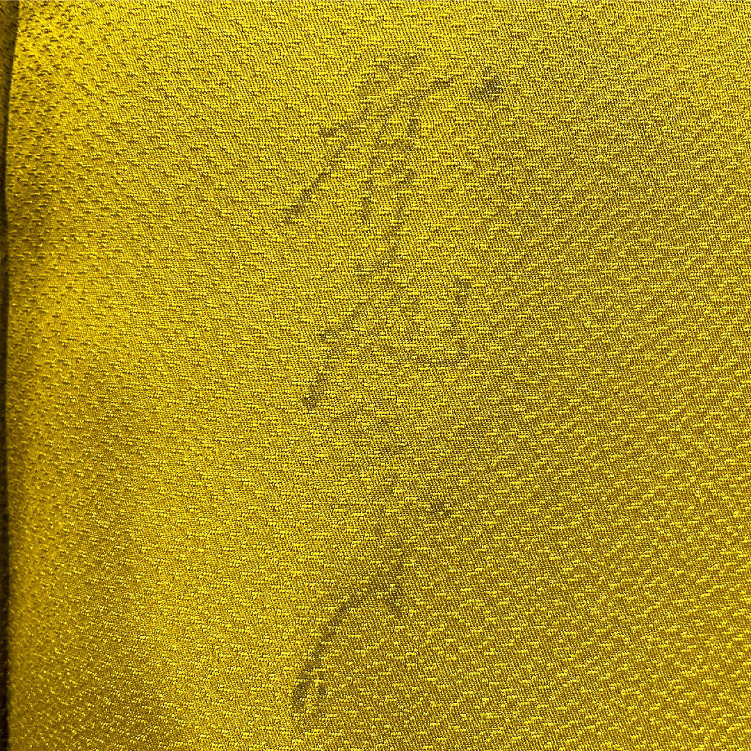 Plain color, pure silk, length 155cm, sleeve length 63cm, Sentoku color, Saito Sansai, Sansai bird, lined, A rank, yellow, 1114001873323