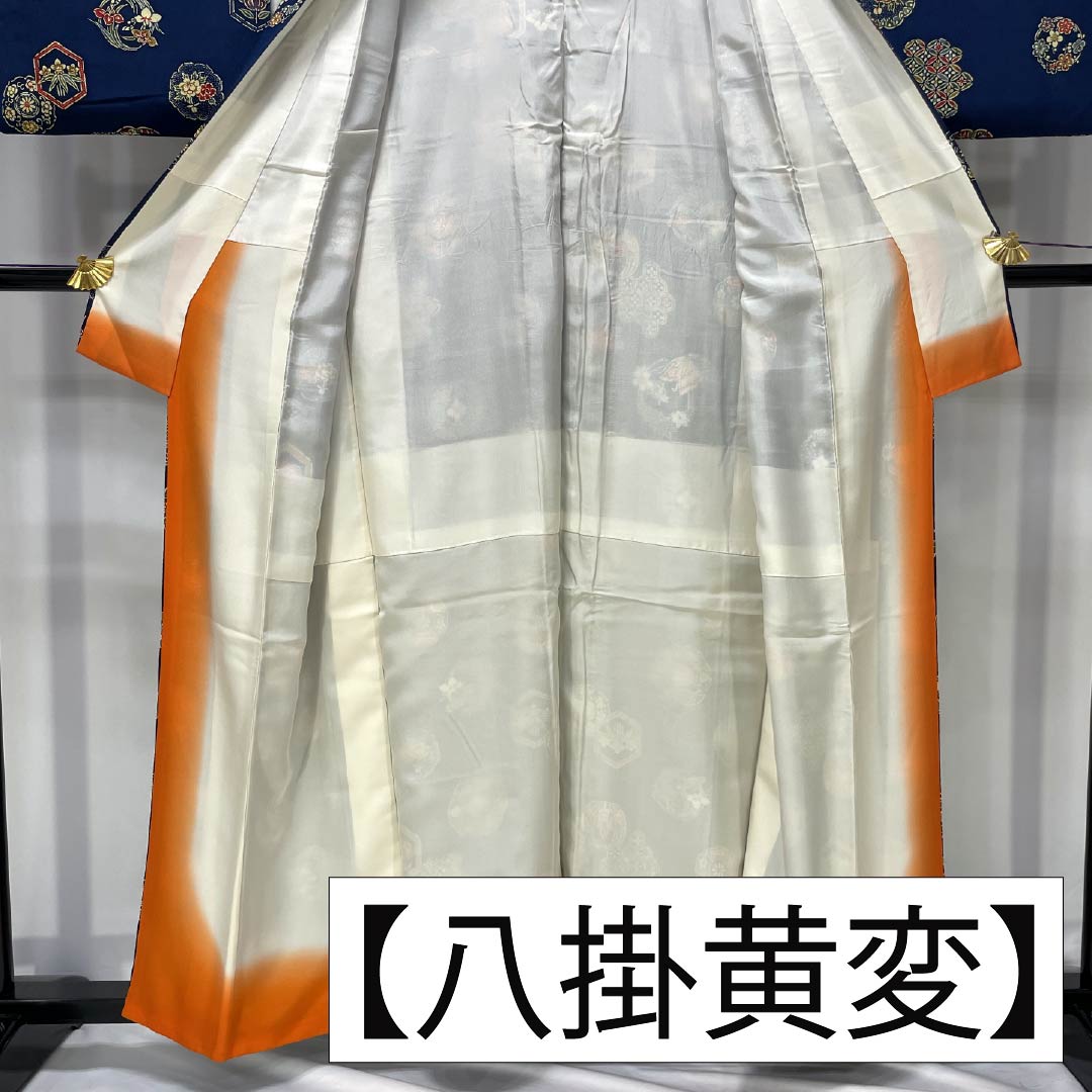 Komon (small pattern) silk, A-rank, length 157.5cm, sleeve length 63cm, lined, iron grape color, stencil dyeing, classic pattern, navy blue, 1115006543318