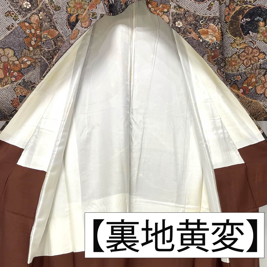 Komon (small pattern) silk, A-rank, length 152cm, sleeve length 62cm, lined, stencil-dyed, classic pattern, brown, product number 1115006503214