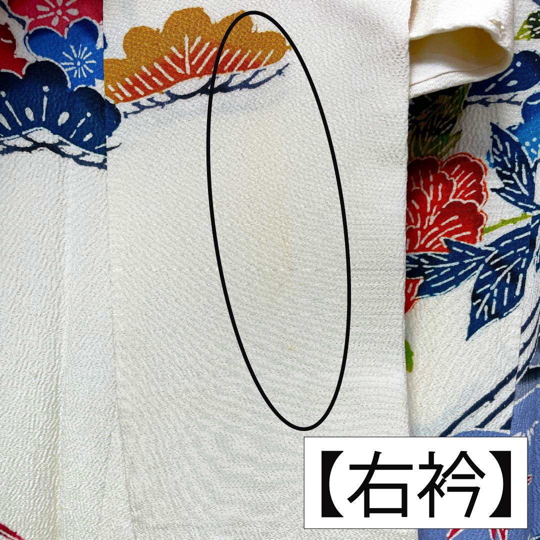 Furisode (long-sleeved kimono) made of pure silk, rank B, length 148.5cm, sleeve length 62cm, lined, off-white, Kyoto Bingata pattern with auspicious motifs, white base, product number 1113002644111