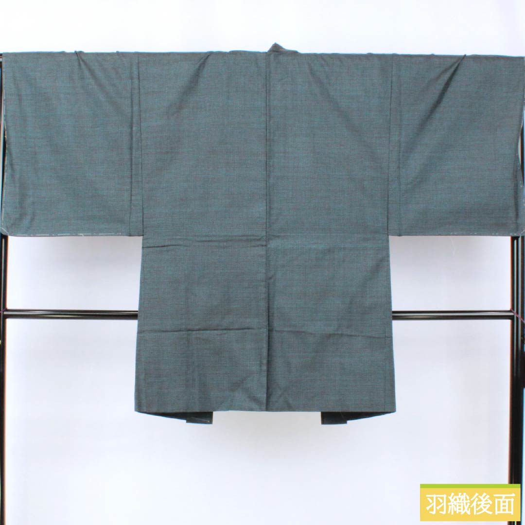 男物 正絹 Sランク 身丈141cm 裄丈67.5cm 裏色(うらいろ) 大島紬 100亀甲 アンサンブル 袷 青系 1119001392417