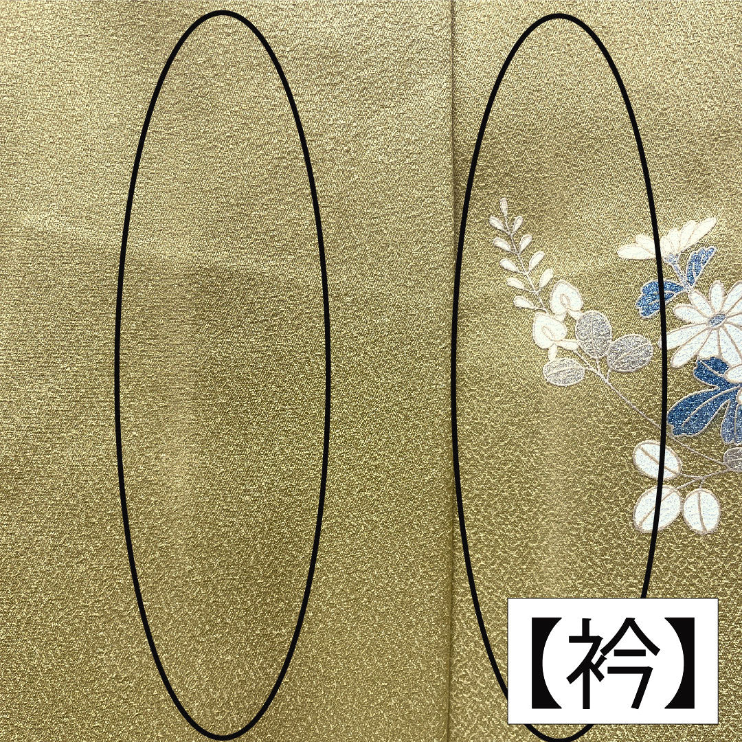 訪問着 正絹 袷 身丈156.5cm 裄丈63cm 窃黄色(せっこういろ) 京友禅 桜 菊 萩 Aランク 黄系 1112005243323