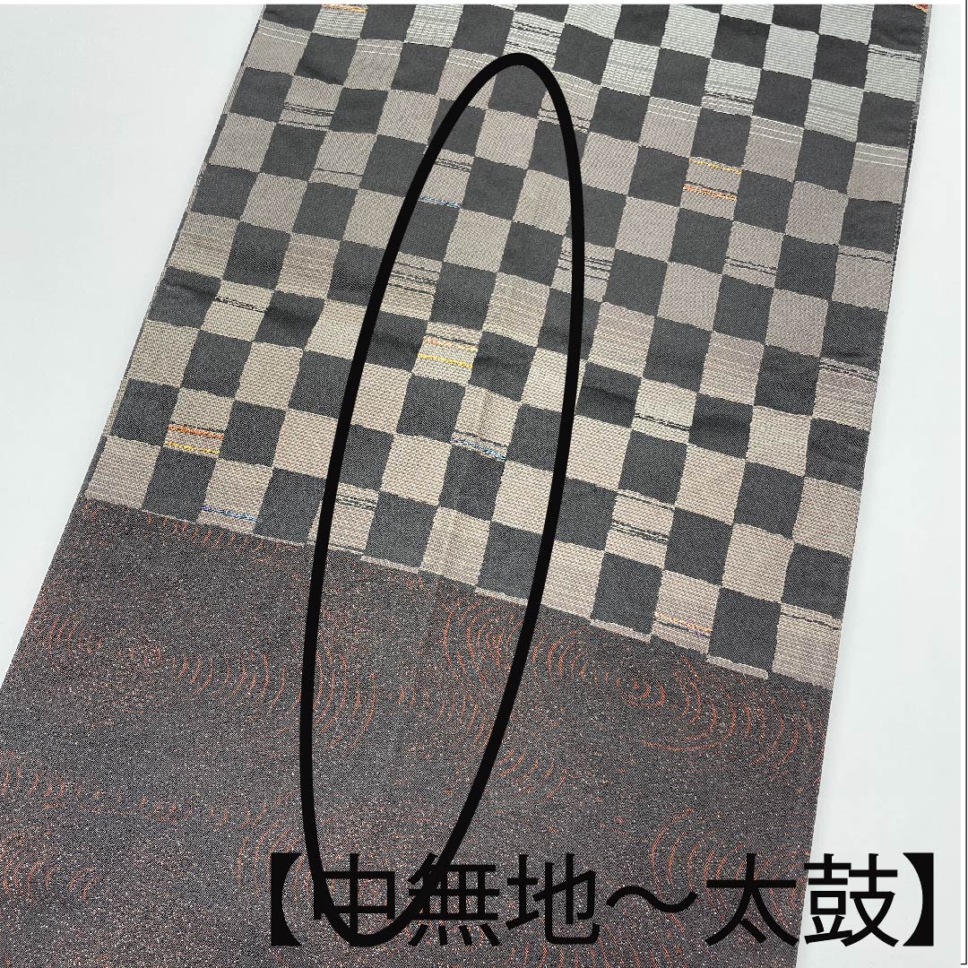 袋帯 職人七人衆 隈取 市松 河瀬満織物 帯丈452cm 正絹 Aランク 六通 カジュアル グラデーション系 1123006843499
