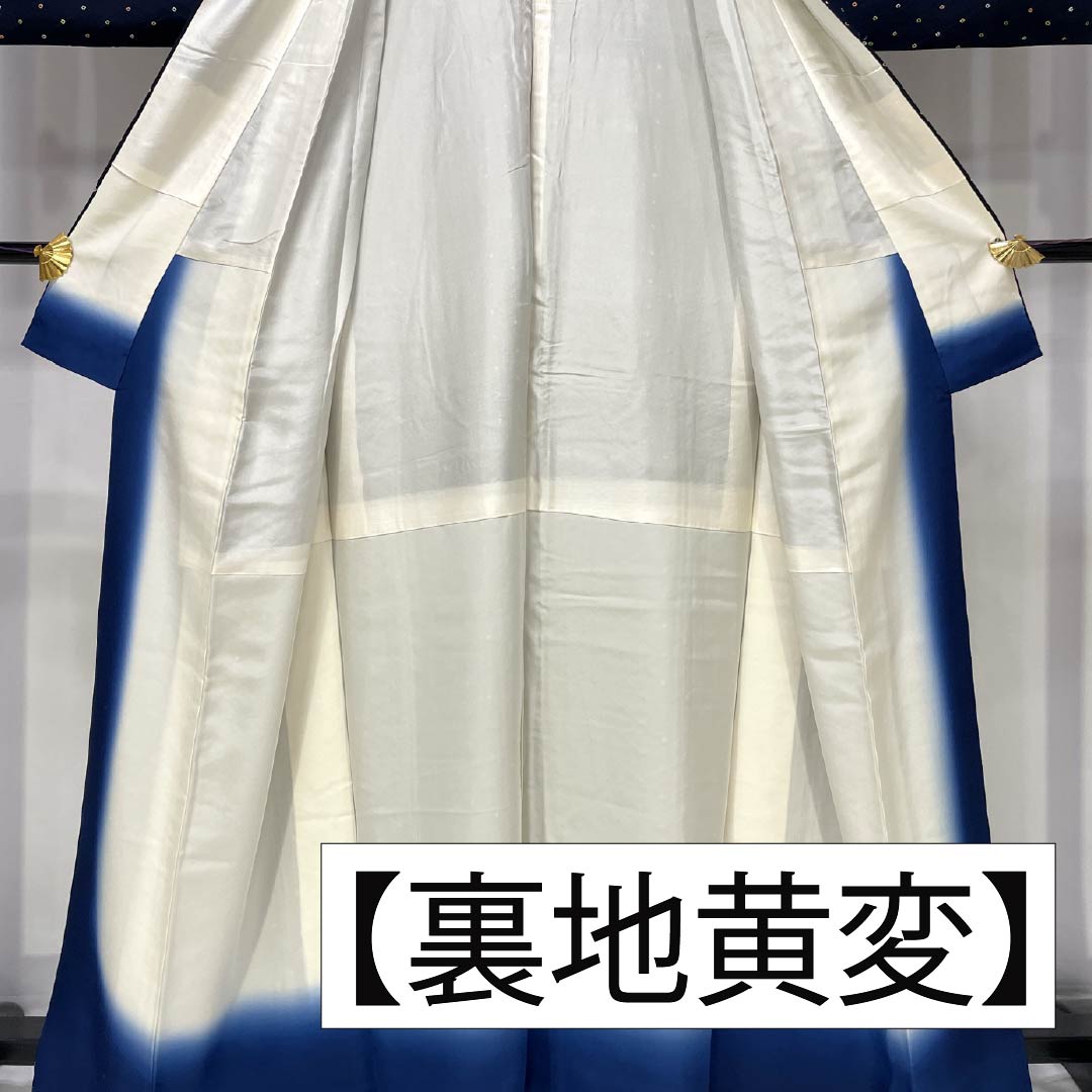 Komon (small pattern) silk, A-rank, length 162.5cm, sleeve length 62.5cm, lined, dark navy blue (noukon-iro), tie-dyed, basket-weave pattern, dotted pattern, navy blue, product number 1115007353418