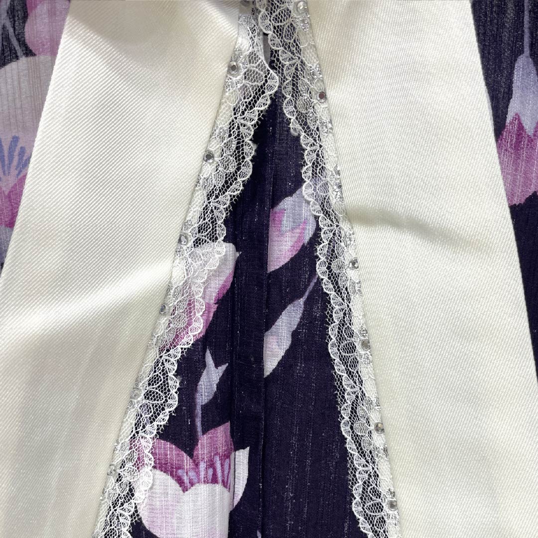 浴衣 木綿 身丈163cm 裄丈66.5cm Sランク 単衣 紫系 紫黒色(しこくしょく) 鉄線 1118005282420