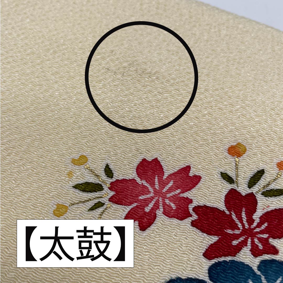 名古屋帯 正絹 乳白色色(にゅうはくしょくいろ) ちりめん地 染め帯 松 帯丈356cm Aランク ポイント柄 セミフォーマル クリーム系 1124007293315 名古屋仕立て