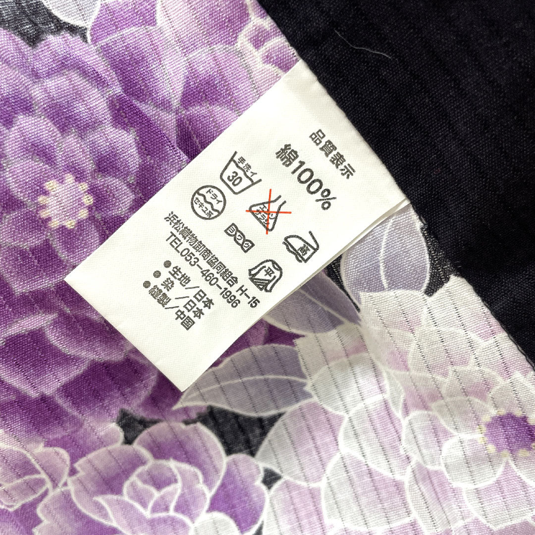 Yukata, Chrysanthemum, Rose, Cotton, S Rank, Single Layer, Length 165.5cm, Sleeve Length 66.5cm, Black, 1118001372510