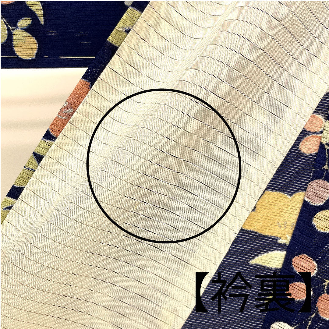 小紋 身丈159cm 裄丈62cm 絽 駒絽 花模様 正絹 Aランク 紺系 1115000743318