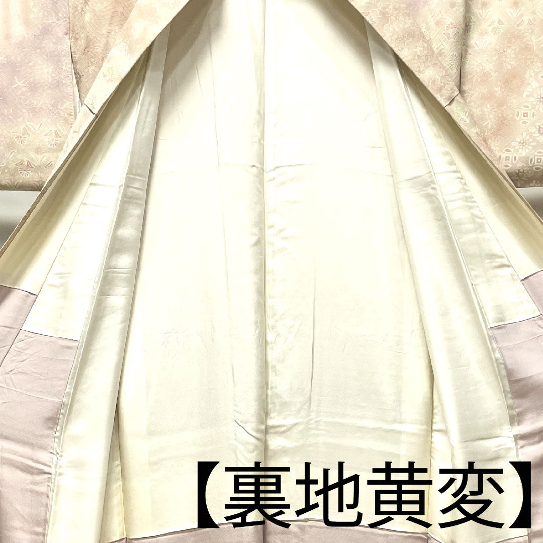 小紋 身丈157cm 裄丈61.5cm 袷 薄桜色 抽象模様 正絹 Sランク ピンク系 1115002952313