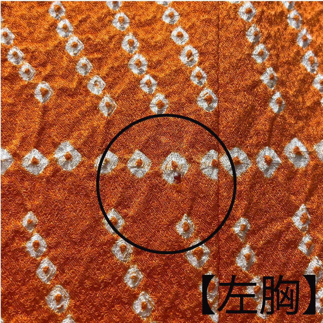 道行コート ポリエステル 身丈83cm 裄丈65cm 赤橙色 総絞り 洗える着物 観世水 Aランク 袷 朱系 1117000673916