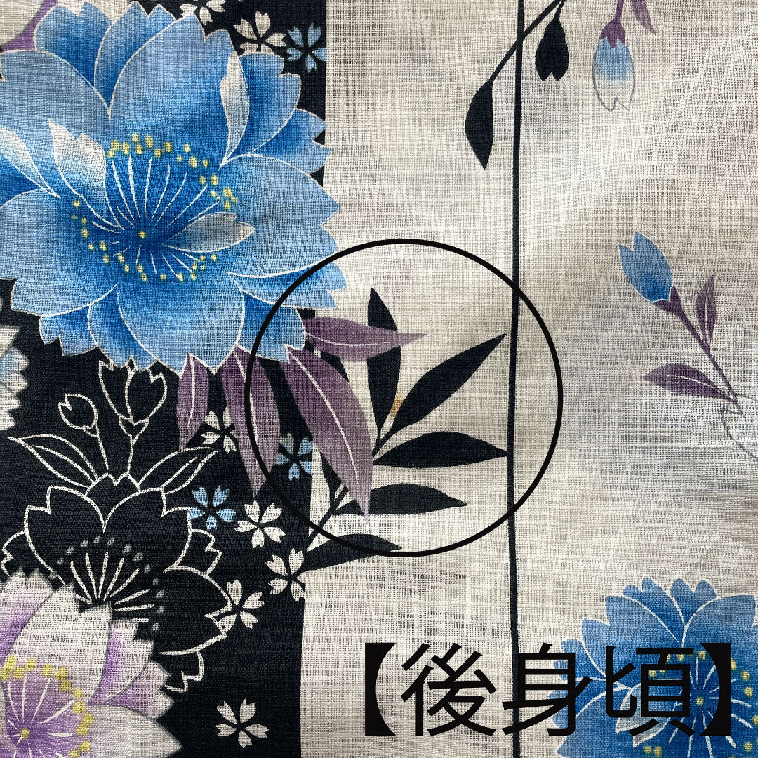 浴衣 モノトーン 桜 市松 木綿 Aランク 単衣 身丈163cm 裄丈65.5cm 白系 1118001633411