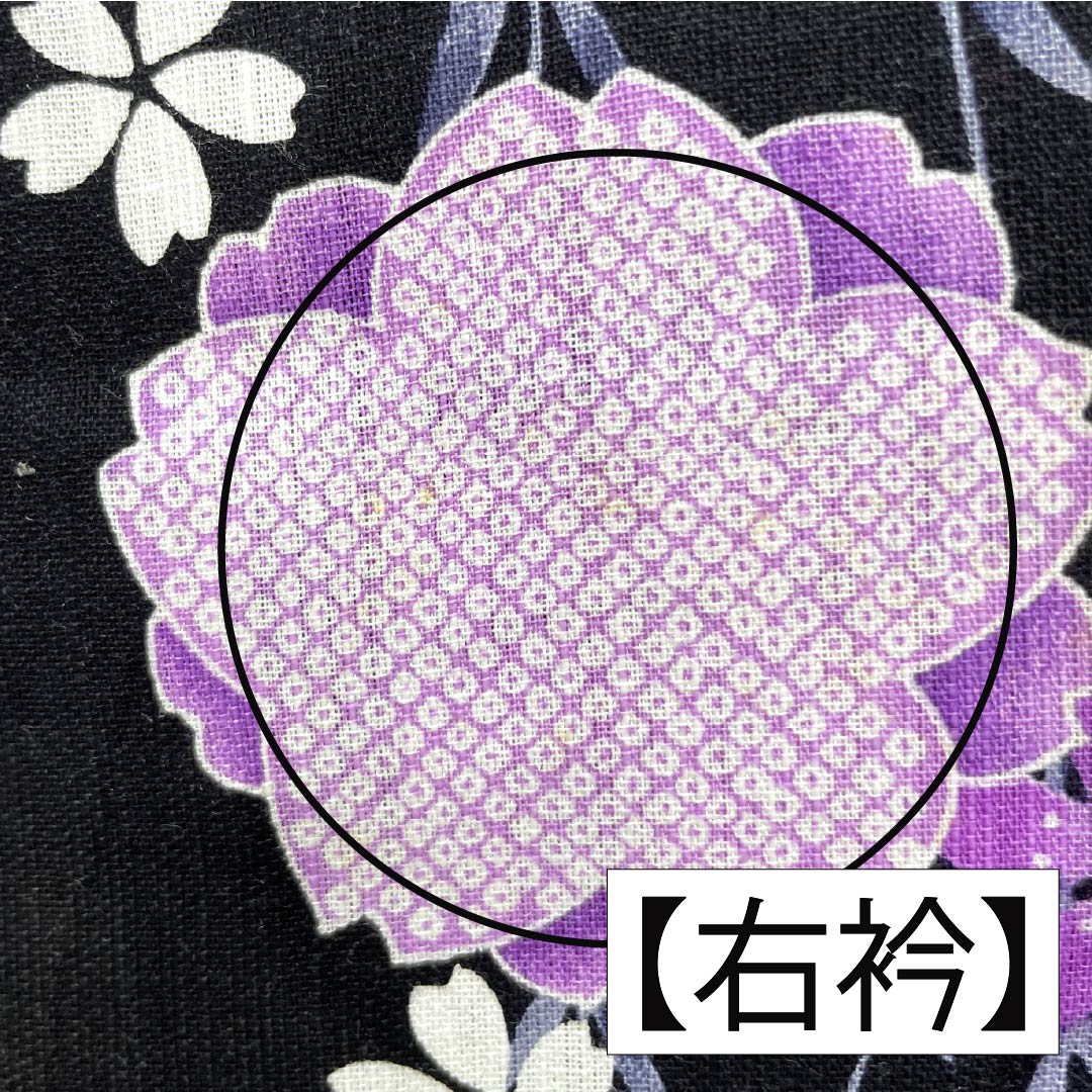 浴衣 綿麻 身丈165cm 裄丈69cm Aランク 単衣 黒系 しだれ桜 綿麻 1118006043510