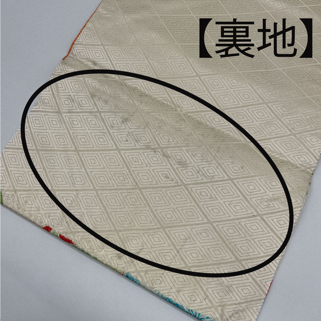 名古屋帯 縮緬 桜 楓 扇 絞り帯丈374cm 正絹 Aランク 六通 カジュアル 白系 1124001663311 名古屋仕立て