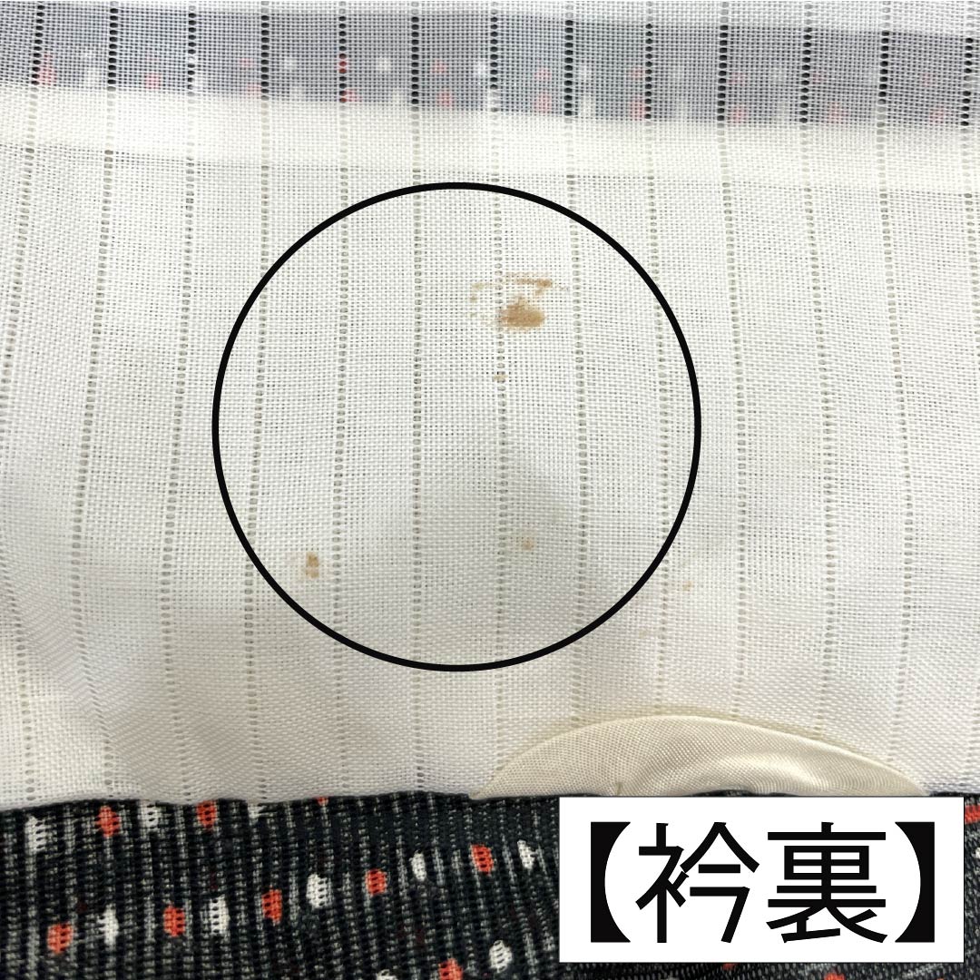 夏物 ポリエステル 小紋 身丈157cm 裄丈63.5cm ドット柄 洗える着物 絽 Aランク 黒系 1132002223310