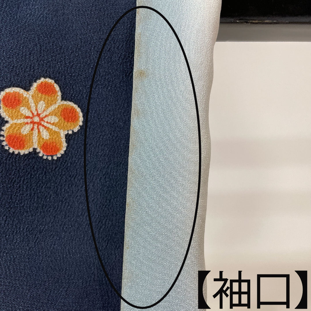 Homongi, pure silk, lined, length 158.5cm, sleeve length 62cm, dark blue, small pattern, tsukesage, Kyoto Bingata, A rank, navy blue, 1112003783318