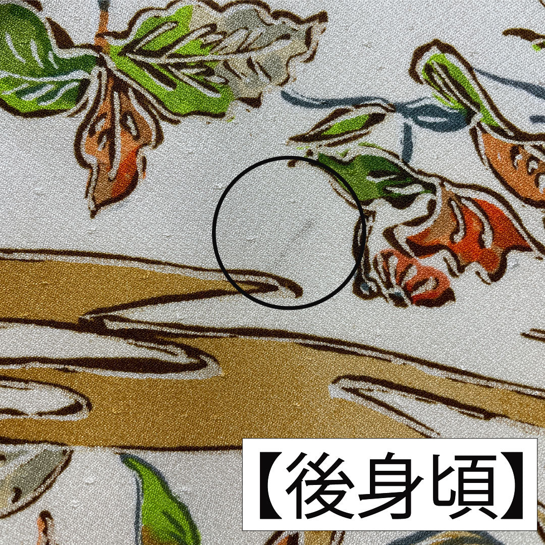 小紋 ポリエステル 身丈156cm 裄丈63cm 袷 乳白色(にゅうはくしょく) 更紗調 洗える着物 Aランク クリーム系 1115004503315