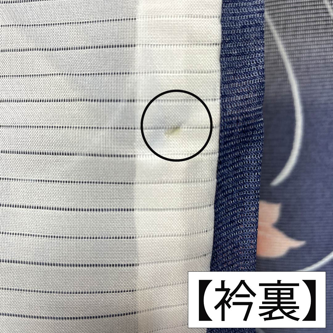 夏物 ポリエステル 小紋 Sランク 身丈154cm 裄丈64cm 濃紺色(のうこんいろ) 草花模様 洗える着物 絽 紺系 1132003432218
