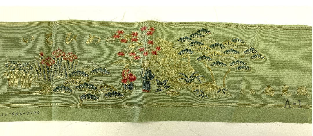 色無地 寿光織 時代人物風景模様 剣片喰 身丈164cm 裄丈66cm 袷 正絹 Sランク 緑系 1114000292319