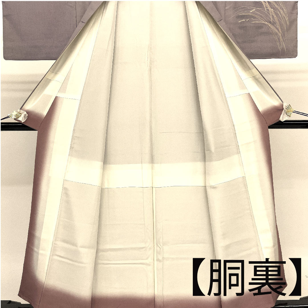 訪問着 袷 身丈161cm 裄丈66cm 芒模様 紬地 正絹 Sランク 紫系 1112000762420