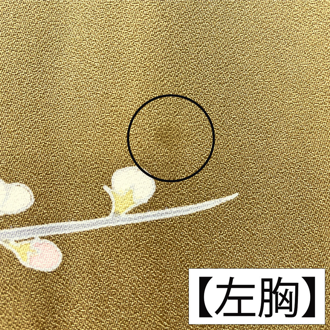 訪問着 正絹 袷 身丈163.5cm 裄丈63.5cm 黄土色(おうどいろ) 京友禅 草花模様 Aランク 黄系 1112005683423