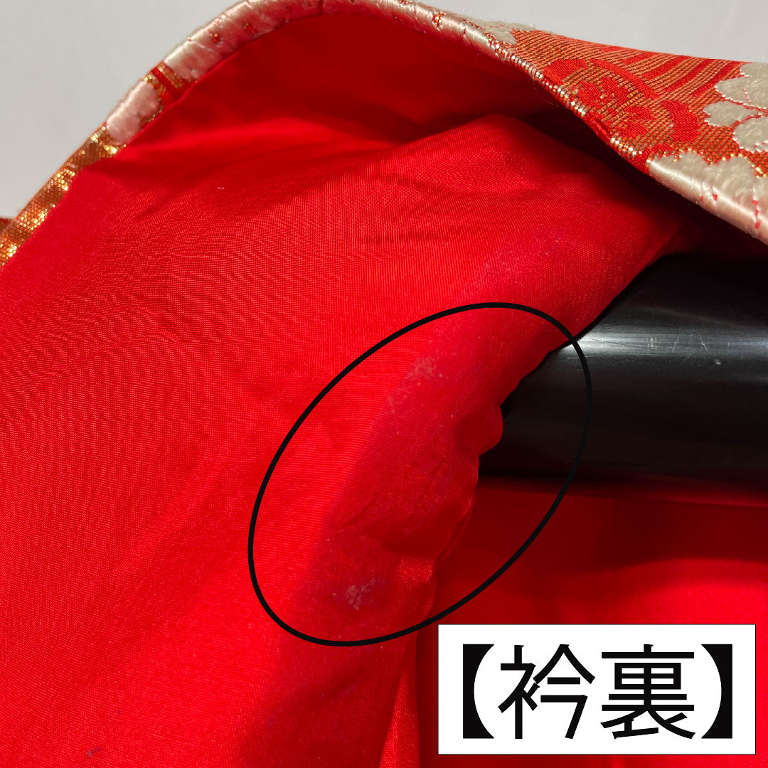 色打掛 正絹 Aランク 身丈184cm 裄丈60.5cm 唐織 蝶 草花模様 袷 朱系 1110001003916