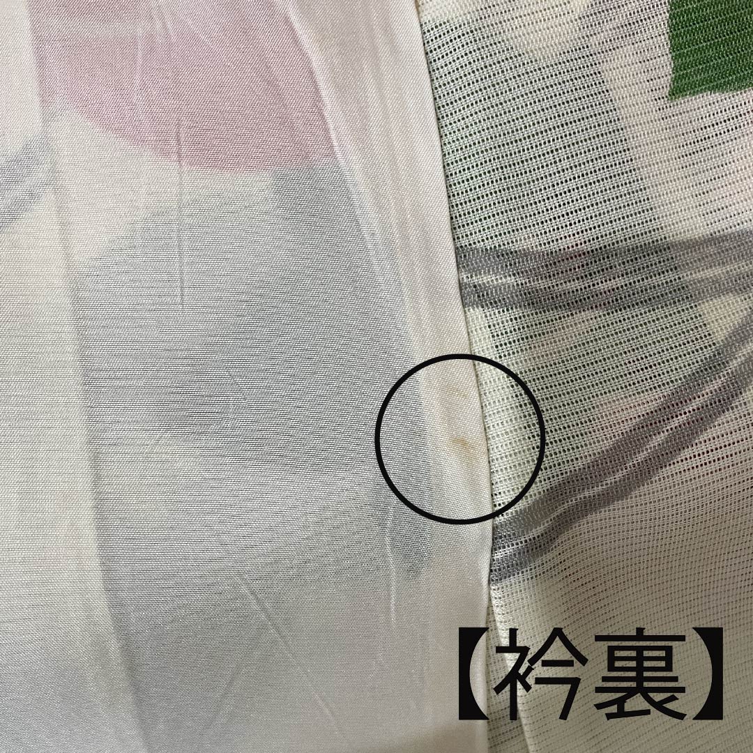 夏物 ポリエステル 訪問着 身丈160cm 裄丈65cm 白百合色(しらゆりいろ)露芝 花模様 絽 Aランク クリーム系 1132000083415