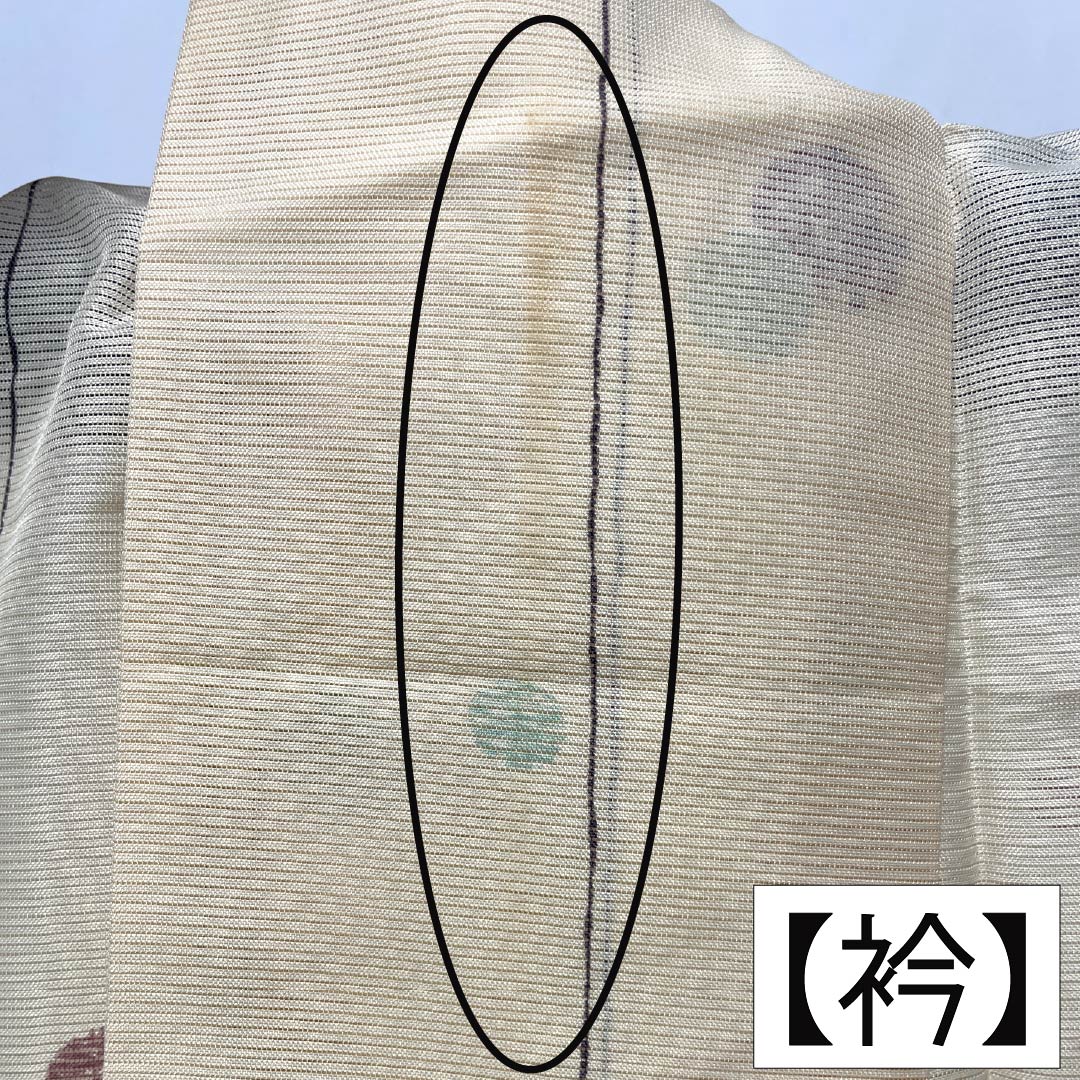 夏物 ポリエステル 小紋 Aランク 身丈164cm 裄丈66.5cm 練色(ねりいろ) 洗える着物 水玉模様 絽 クリーム系 1132005993415
