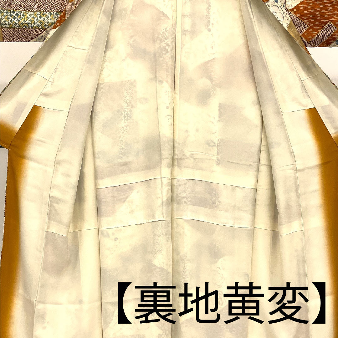 小紋 身丈157cm 裄丈65.5cm 袷 辻ヶ花 七宝 染疋田 正絹 Aランク クリーム系 1115001993315