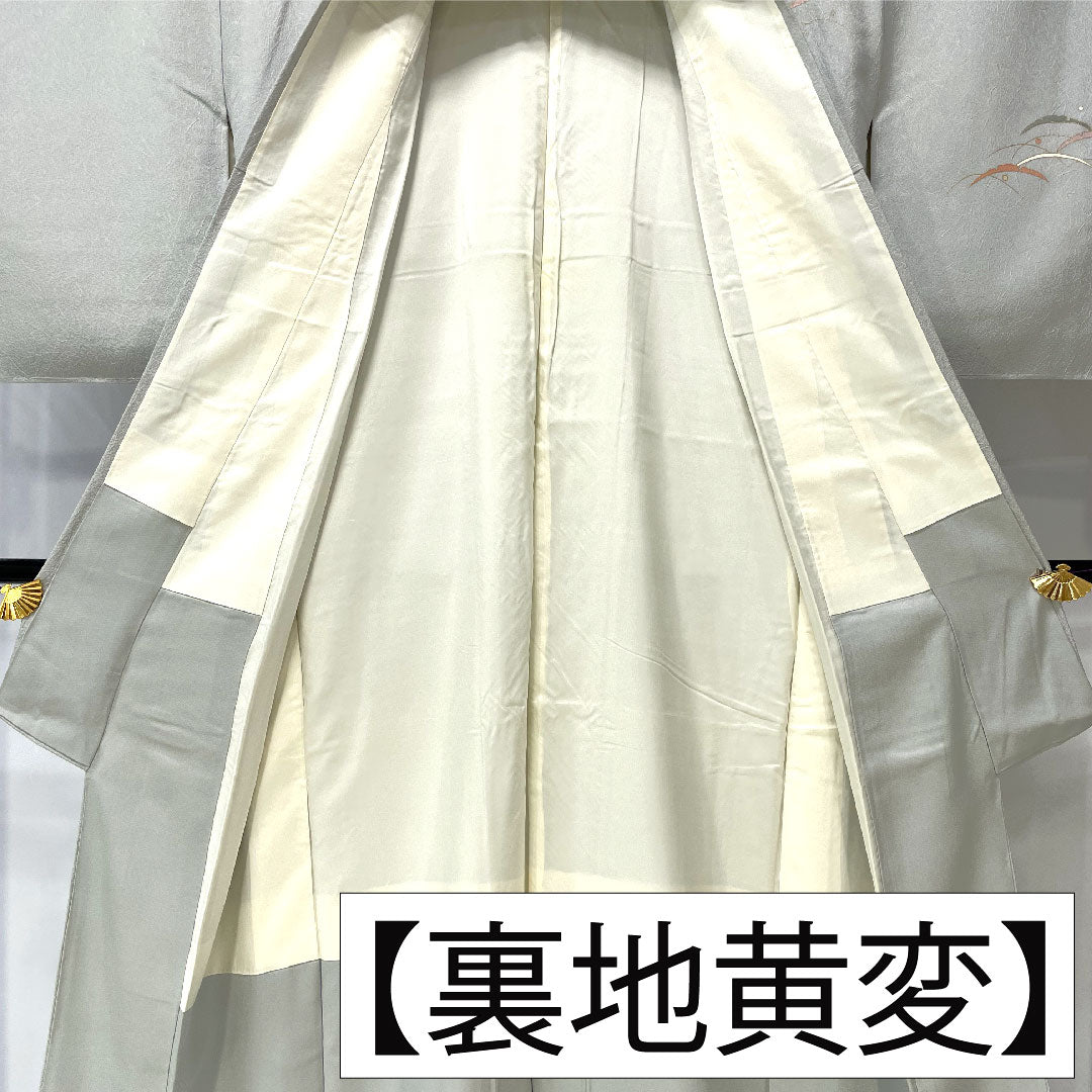 訪問着 正絹 袷 身丈168.5cm 裄丈63.5cm 魚肚白色(ぎょとはくいろ) 京友禅 露芝 しつけ糸付き Sランク グレー系 1112005002522