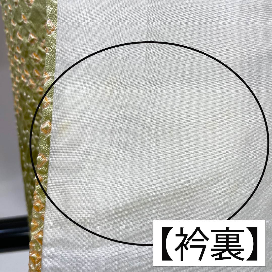 訪問着 正絹 Bランク 袷 身丈160.5cm 裄丈65.5cm 硫黄色(いおういろ) 総絞り 草花 緑系 1112007444419